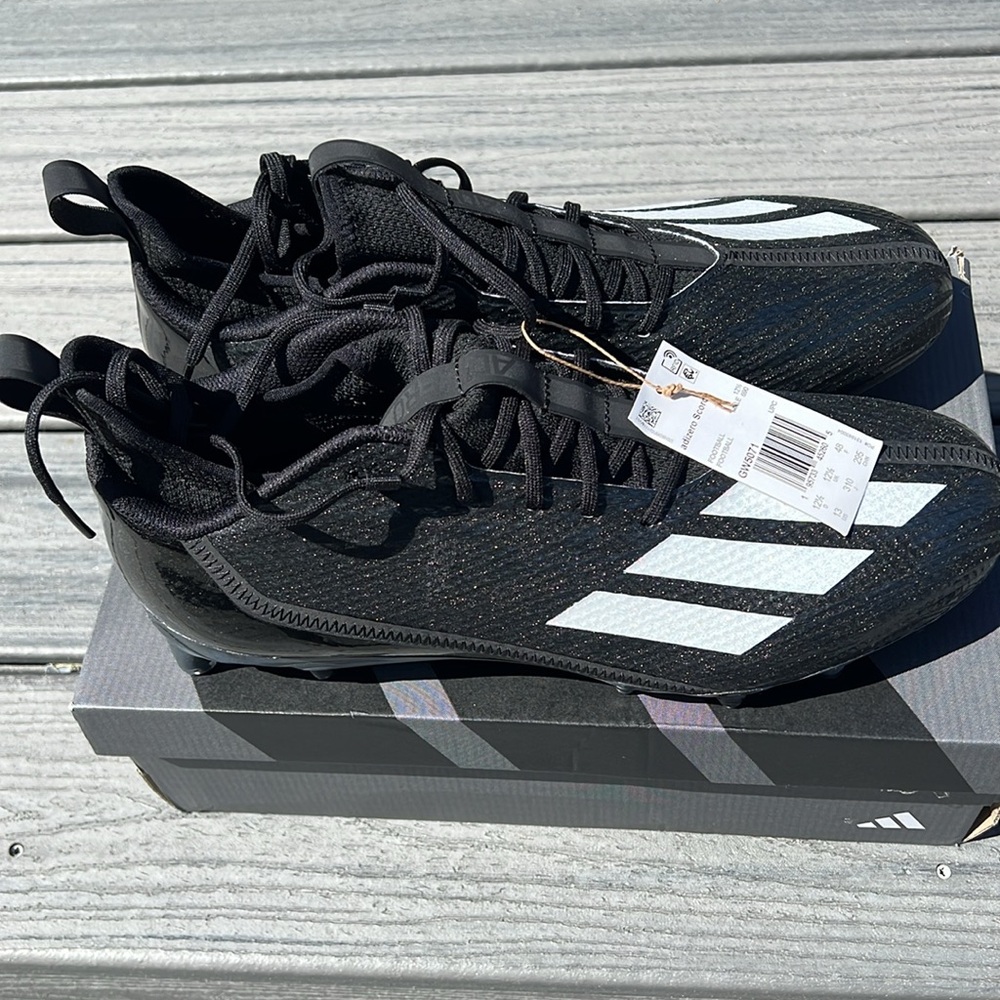 NWT Adidas Men's Adizero Scorch football cleats in black and white. Size 13 - Picture 6 of 7